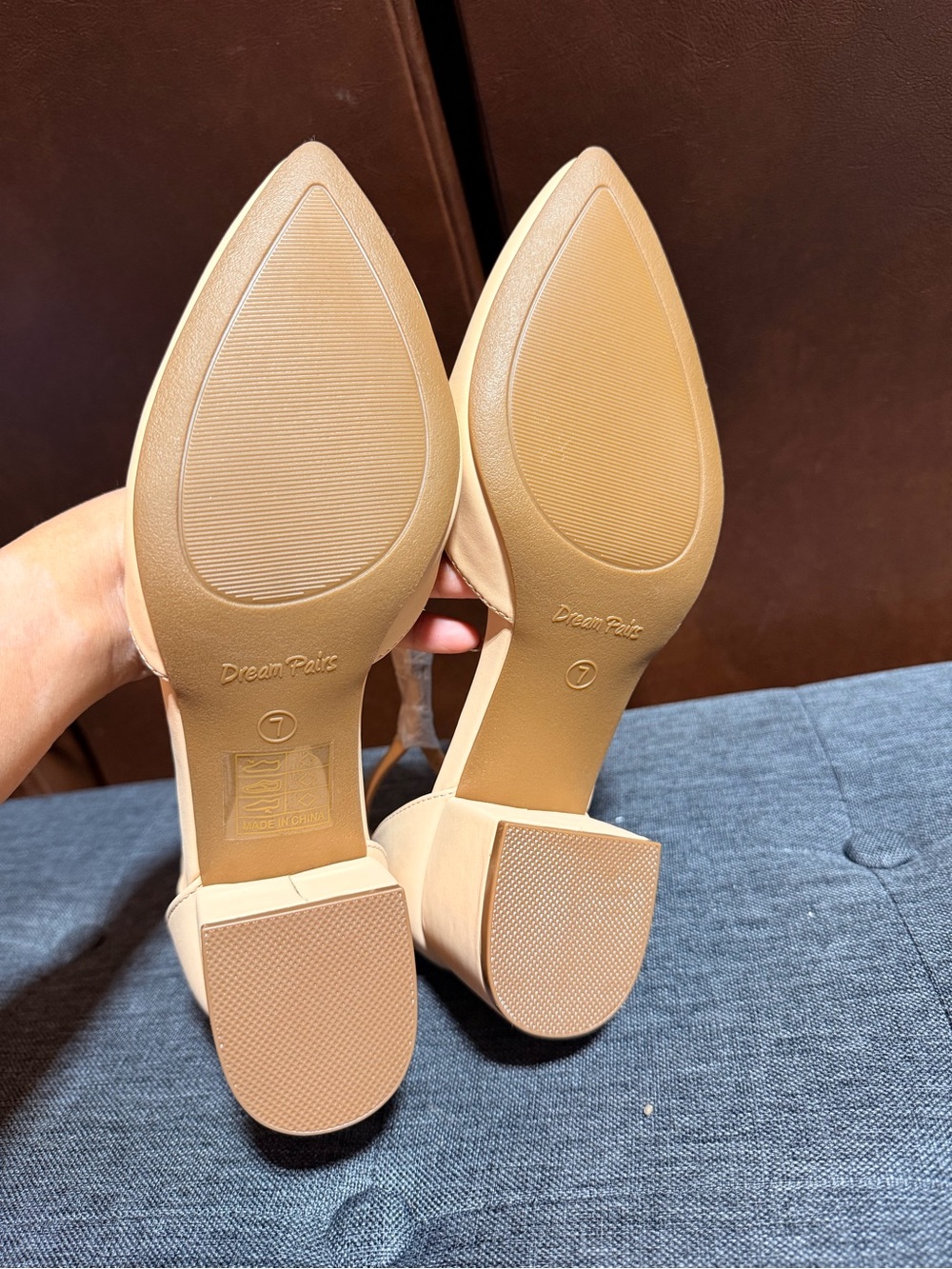 Dream Pairs Beige Ankle-Strap Pointed Toe Block Heels - Picture 6 of 7